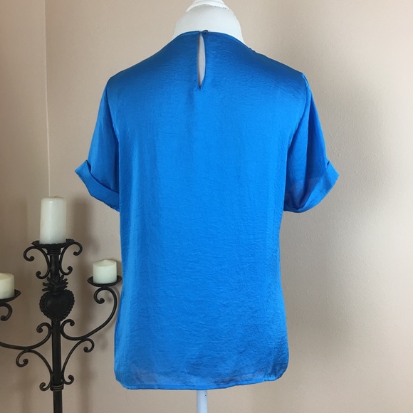 Blue Pleat Front Short Sleeve Blouse/Top Size L - Picture 3 of 8